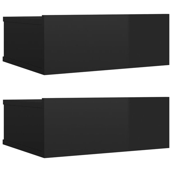 vidaXL Tables de chevet flottantes 2 pcs noir brillant Bois ing&eacute;nierie