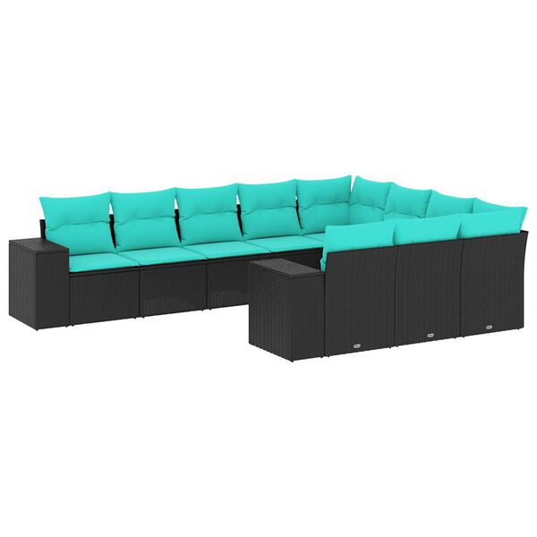 vidaXL Salon de jardin 10 pcs avec coussins noir résine tressée