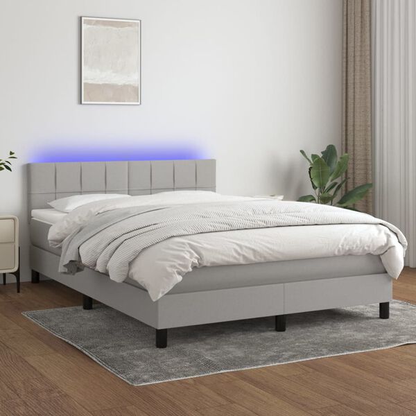 vidaXL Sommier à lattes de lit et matelas et LED Gris clair 140x200 cm