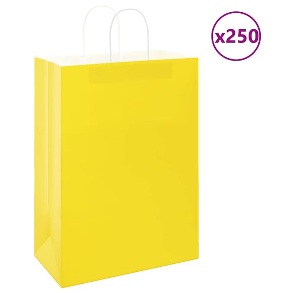 vidaXL Sacs en papier 250 pcs avec poign&eacute;es jaune 32x17x44 cm