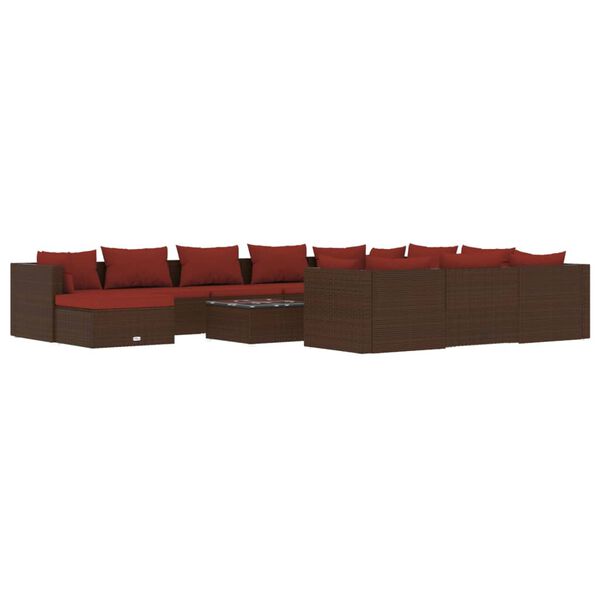 vidaXL Salon de jardin 12 pcs avec coussins R&eacute;sine tress&eacute;e Marron
