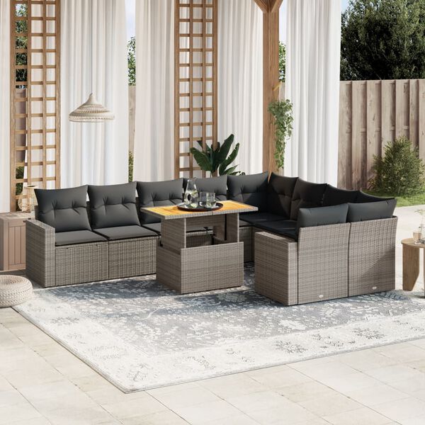 vidaXL Salon de jardin avec coussins 10 pcs gris r&eacute;sine tress&eacute;e