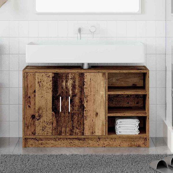 vidaXL Cabinet de salle de bain avec porte Bois Ancien 90 x 29 x 55 cm