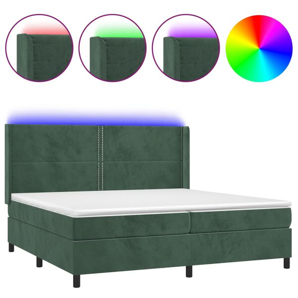 vidaXL Sommier &agrave; lattes de lit matelas et LED Vert fonc&eacute; 200x200 cm