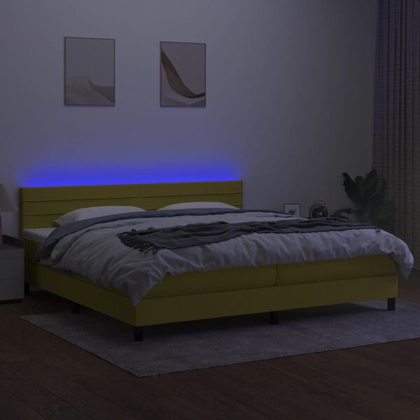 vidaXL Sommier &agrave; lattes de lit et matelas et LED Vert 200x200 cm Tissu