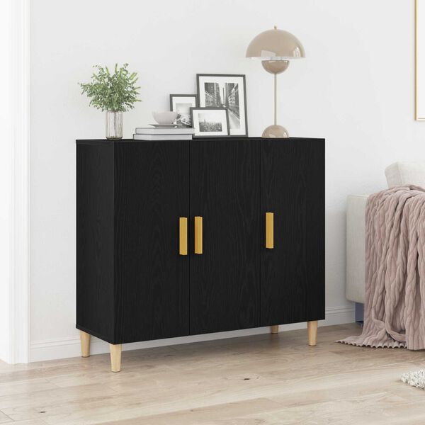 vidaXL Buffet Chêne noir 90 x 34 x 80 cm Bois d'ingénierie