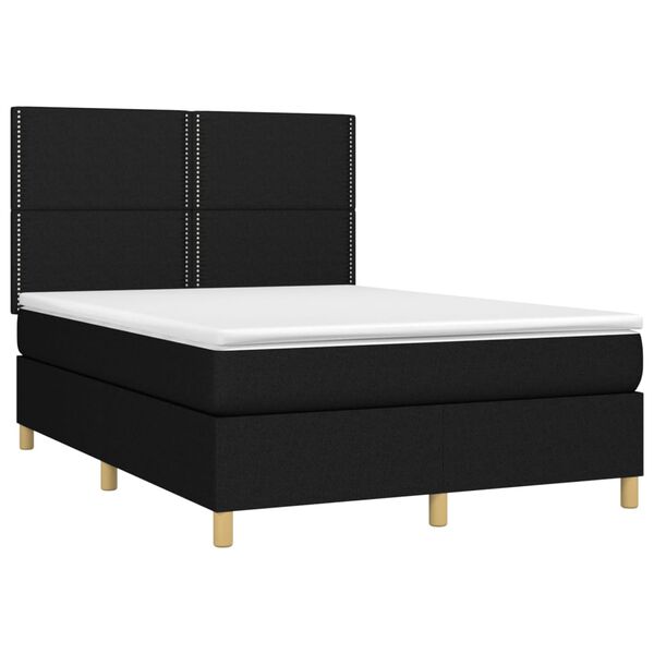 vidaXL Sommier &agrave; lattes de lit et matelas et LED Noir 140x200 cm Tissu
