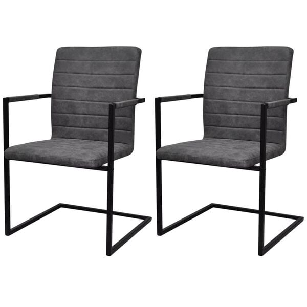 vidaXL Chaises à manger cantilever lot de 2 gris foncé similicuir