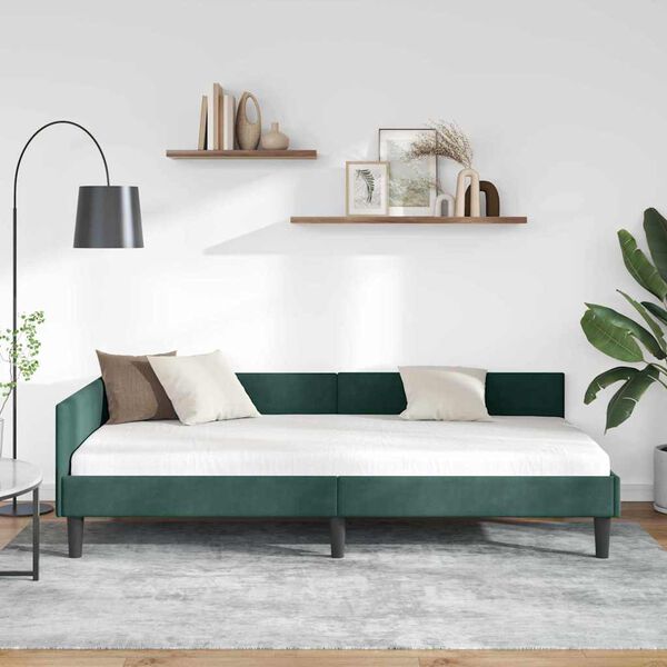 vidaXL Cadre de lit d'angle avec t&ecirc;te de lit Vert fonc&eacute; 80 cm x 200 cm