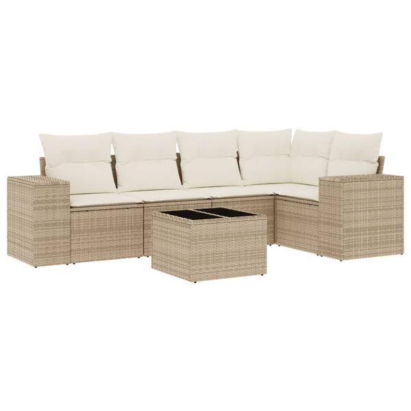 vidaXL Salon de jardin avec coussins 6 pcs beige r&eacute;sine tress&eacute;e