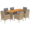 vidaXL Ensemble &agrave; manger de jardin et coussins 7 pcs beige poly rotin