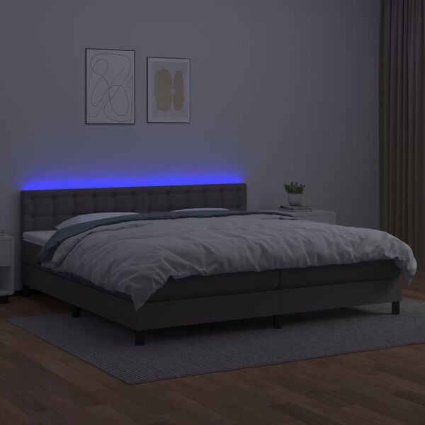 vidaXL Sommier &agrave; lattes de lit avec matelas et LED Gris 200x200 cm