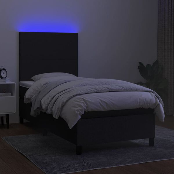 vidaXL Sommier &agrave; lattes de lit avec matelas et LED Noir 90x200cm Tissu