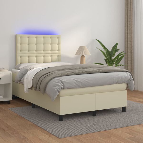 vidaXL Sommier &agrave; lattes de lit avec matelas et LED Cr&egrave;me 120x200 cm