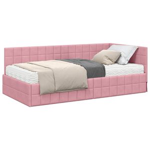 vidaXL Cadre de lit d'angle avec matelas 2 pc Rose 90 x 190 cm Velours