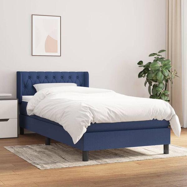 vidaXL Sommier &agrave; lattes de lit avec matelas Bleu 100x200 cm Tissu