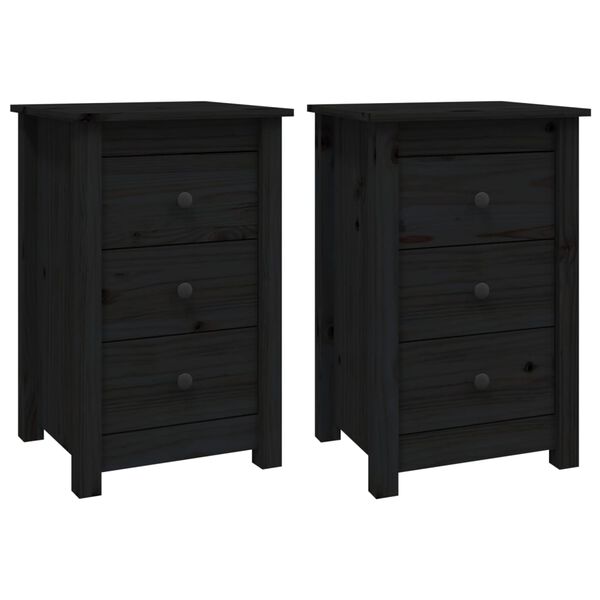 vidaXL Tables de chevet 2 pcs Noir 40x35x61,5 cm Bois de pin massif