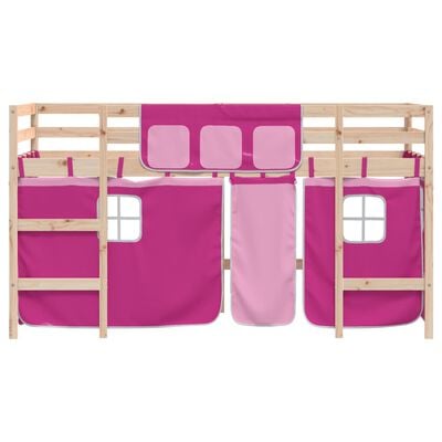 vidaXL Lit mezzanine enfants et rideaux rose 90x200cm bois pin massif