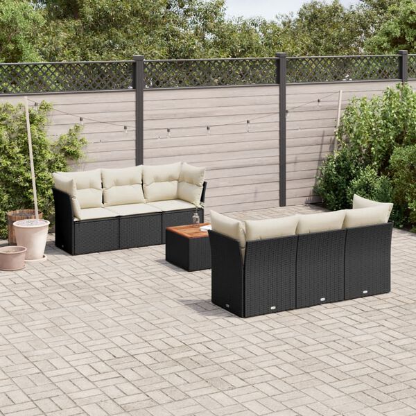 vidaXL Salon de jardin 7 pcs avec coussins noir r&eacute;sine tress&eacute;e
