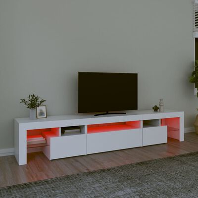 vidaXL Meuble TV avec lumières LED Blanc 215x36,5x40 cm