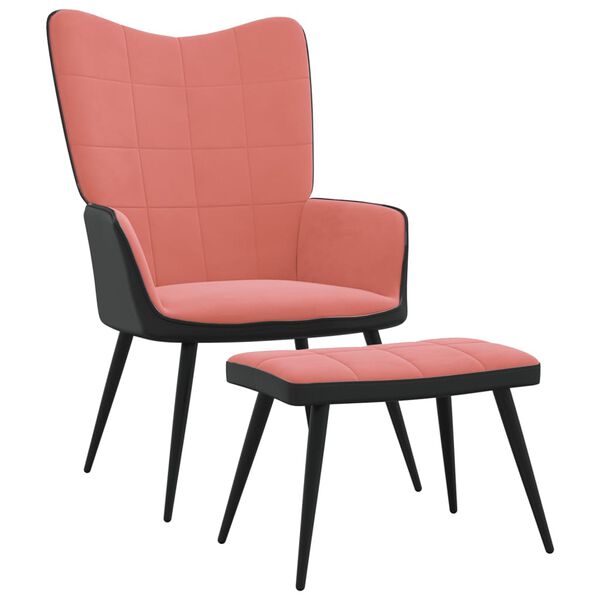 vidaXL Chaise de relaxation avec tabouret Rose Velours et PVC