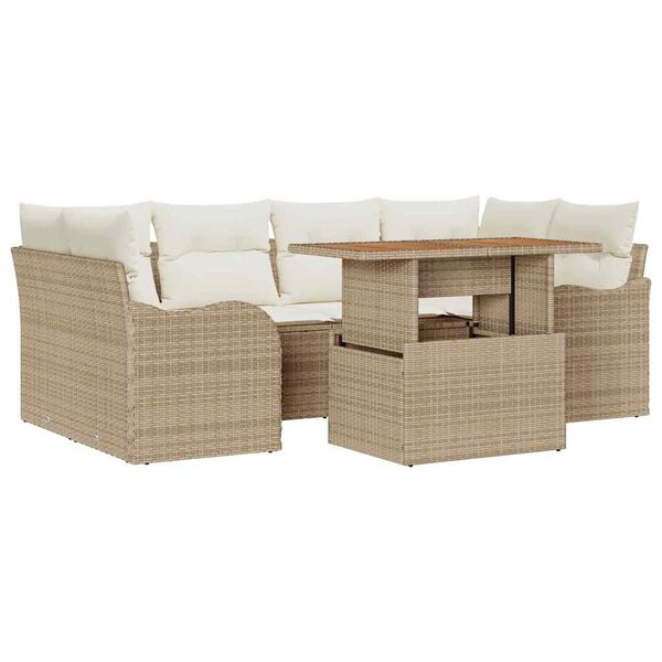 vidaXL Ensemble de canap&eacute; de jardin avec coussin 7 pcs beige et cr&egrave;me