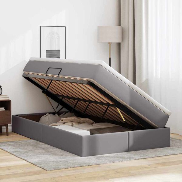 vidaXL Lit avec rangement et matelas Gris 120 x 200 cm Simili cuir
