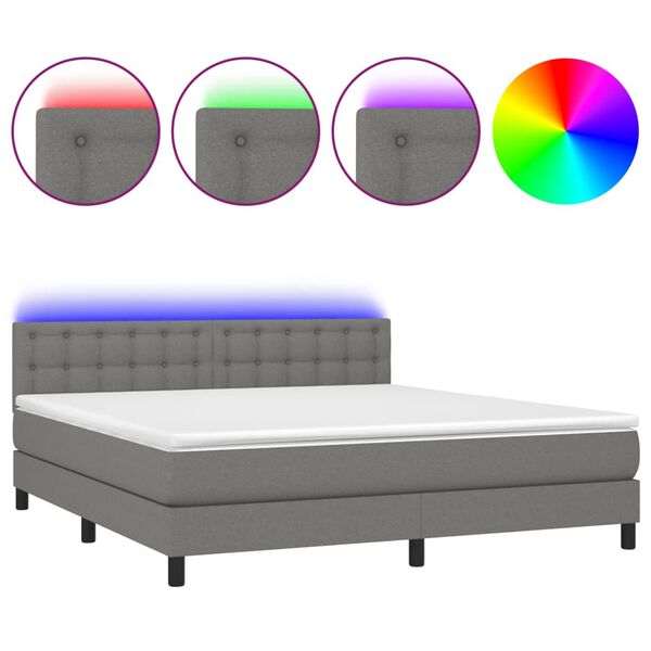 vidaXL Sommier &agrave; lattes de lit matelas LED Gris fonc&eacute; 160x200 cm Tissu