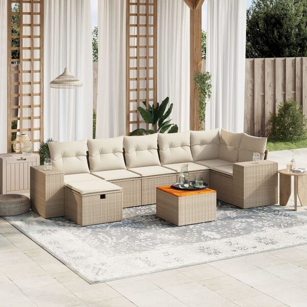 vidaXL Salon de jardin avec coussins 8 pcs beige r&eacute;sine tress&eacute;e