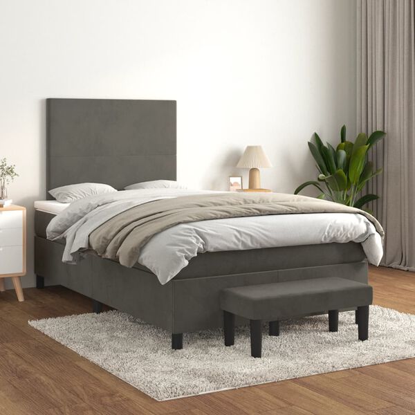 vidaXL Sommier &agrave; lattes de lit et matelas Gris fonc&eacute; 120x200cm Velours