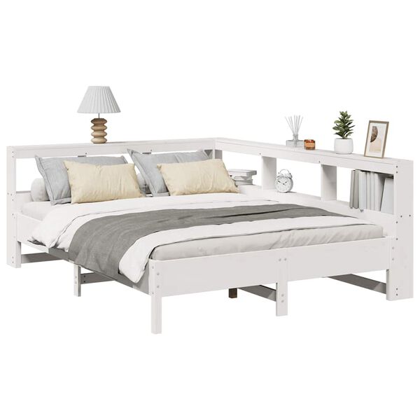 vidaXL Lit biblioth&egrave;que sans matelas blanc 140x190 cm bois pin massif