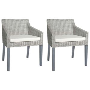 vidaXL Chaises &agrave; manger avec coussins lot de 2 gris rotin naturel