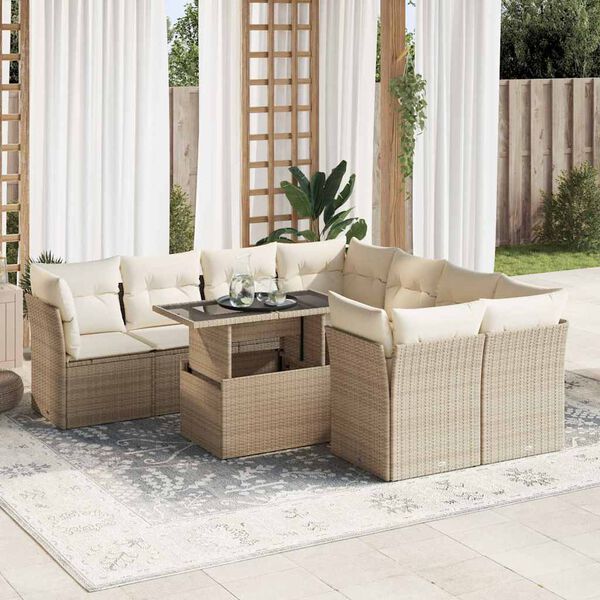 vidaXL Salon de jardin avec coussins 9 pcs beige r&eacute;sine tress&eacute;e