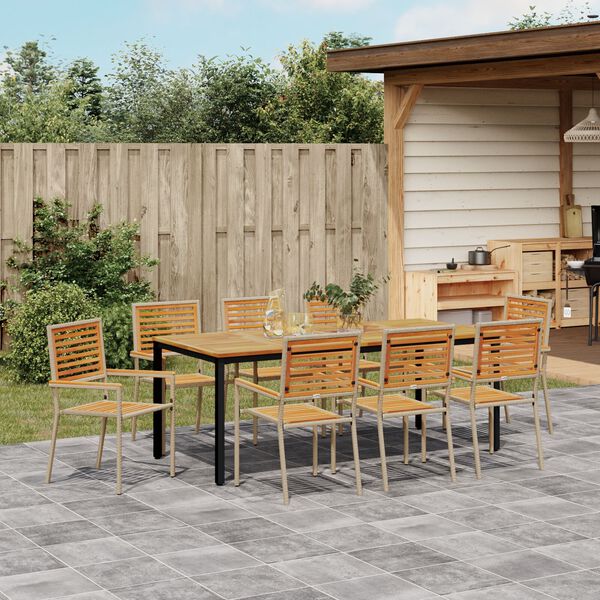 vidaXL Ensemble de salle &agrave; manger pour jardin 9 pcs Beige et Marron