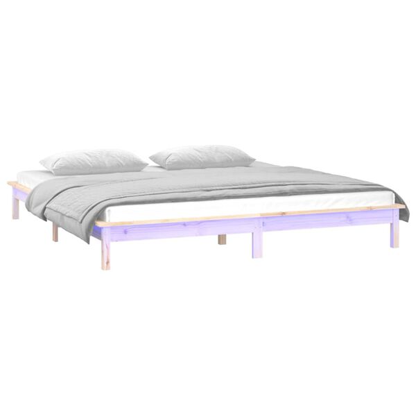 vidaXL Cadre de lit &agrave; LED sans matelas 135x190 cm bois massif