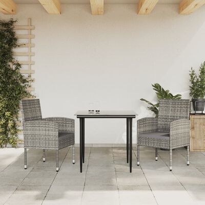 vidaXL Ensemble à manger de jardin 3pcs gris/noir résine tressée/acier