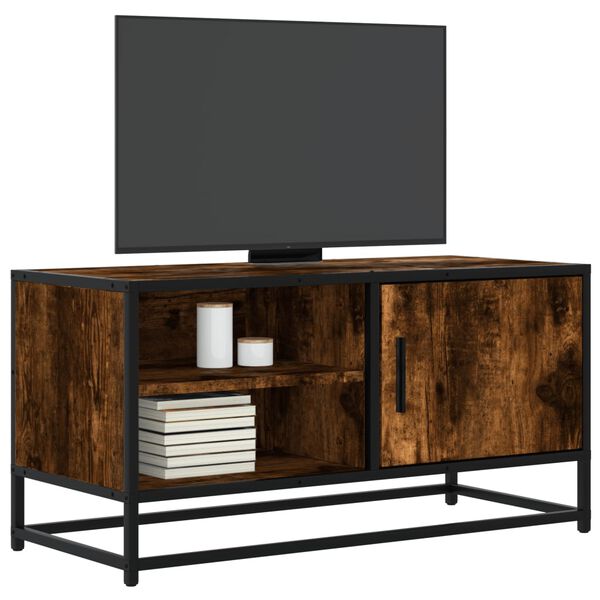 vidaXL Meuble TV ch&ecirc;ne fum&eacute; 80x34,5x40 cm bois d'ing&eacute;nierie et m&eacute;tal