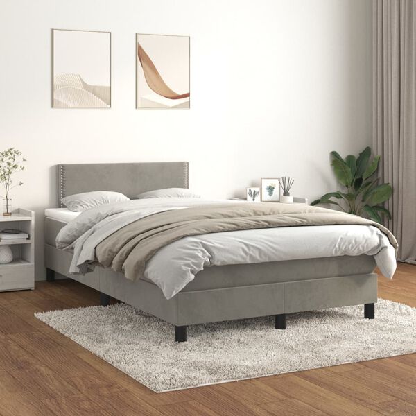 vidaXL Sommier &agrave; lattes de lit et matelas Gris clair 120x200cm Velours