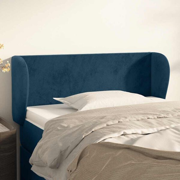 vidaXL T&ecirc;te de lit avec oreilles Bleu fonc&eacute; 83x23x78/88 cm Velours