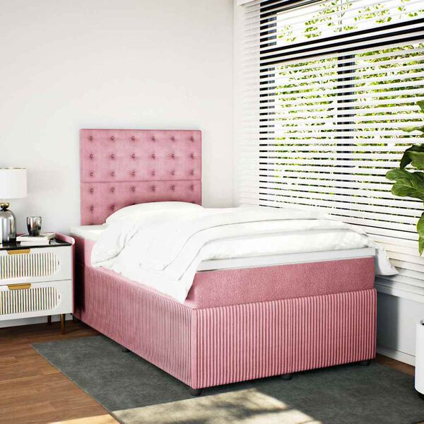 vidaXL Sommier &agrave; lattes de lit avec matelas rose 120x190 cm velours