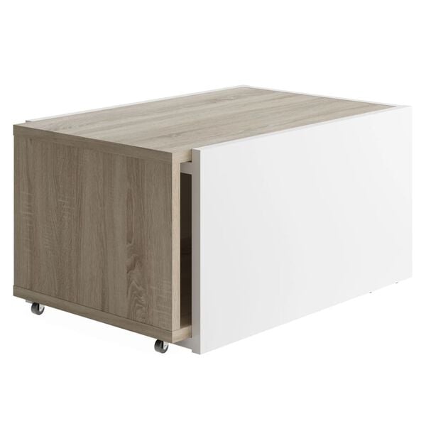 FMD Table basse extensible Blanc et ch&ecirc;ne