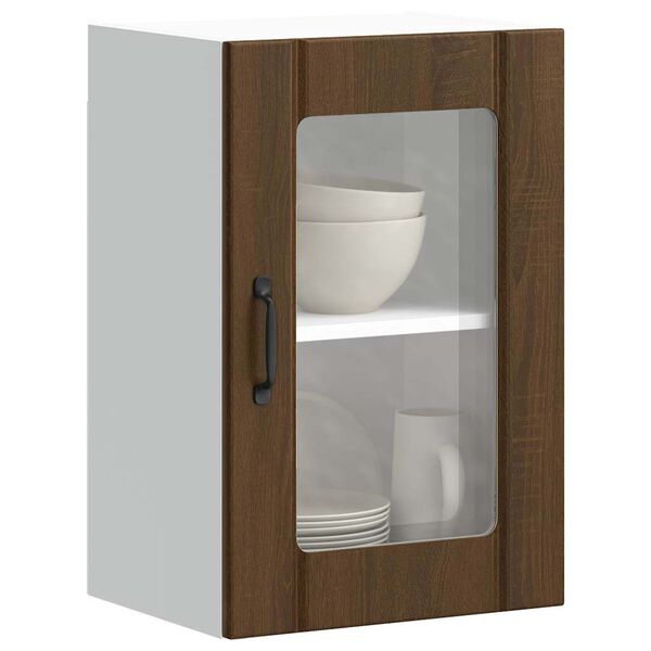 vidaXL Armoire murale de cuisine et porte en verre Lucca ch&ecirc;ne marron