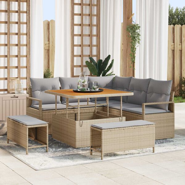 vidaXL Ensemble de canap&eacute; de jardin 8 pcs Beige Poly rotin