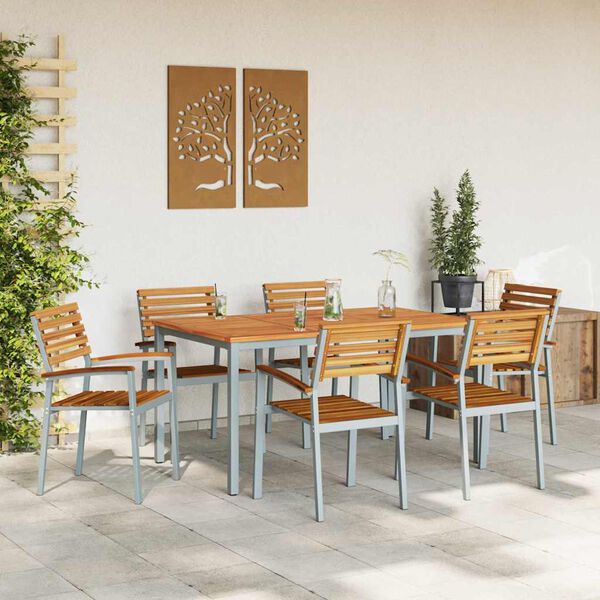 vidaXL Ensemble de salle à manger pour jardin 7 pcs Gris et marron