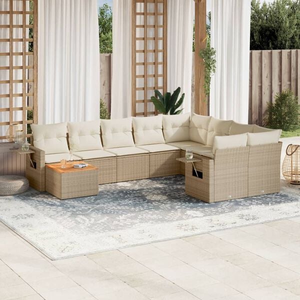 vidaXL Salon de jardin avec coussins 10 pcs beige r&eacute;sine tress&eacute;e
