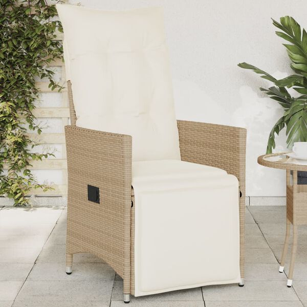 vidaXL Chaise inclinable de jardin avec coussins beige r&eacute;sine tress&eacute;e