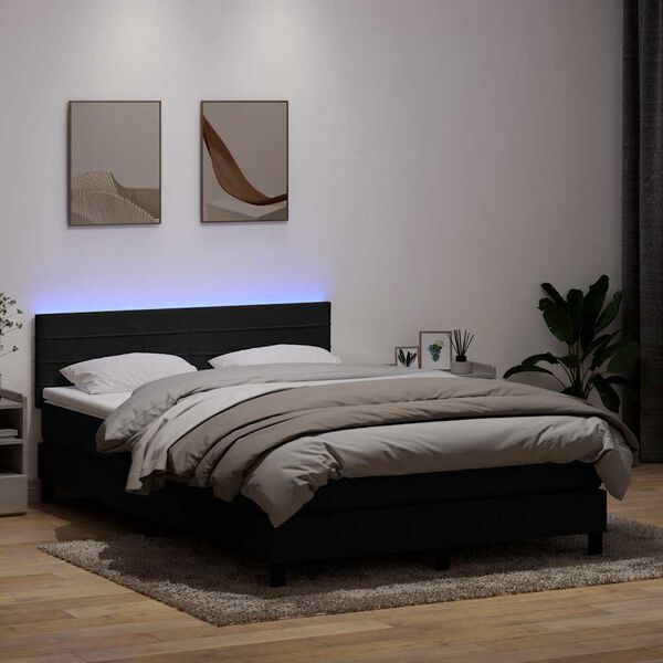 vidaXL Sommier &agrave; lattes de lit avec matelas et LED noir 160x220 cm velours