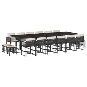vidaXL Ensemble &agrave; manger de jardin 17 pcs coussins noir r&eacute;sine tress&eacute;e