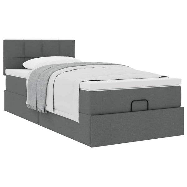 vidaXL Cadre de lit ottoman avec matelas gris fonc&eacute; 90x190 cm tissu