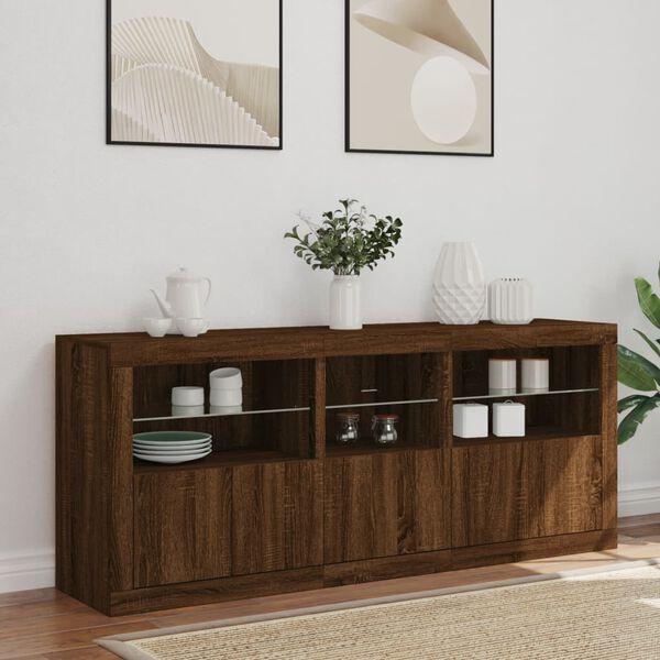 vidaXL Buffet avec lumières LED chêne marron 162x37x67 cm